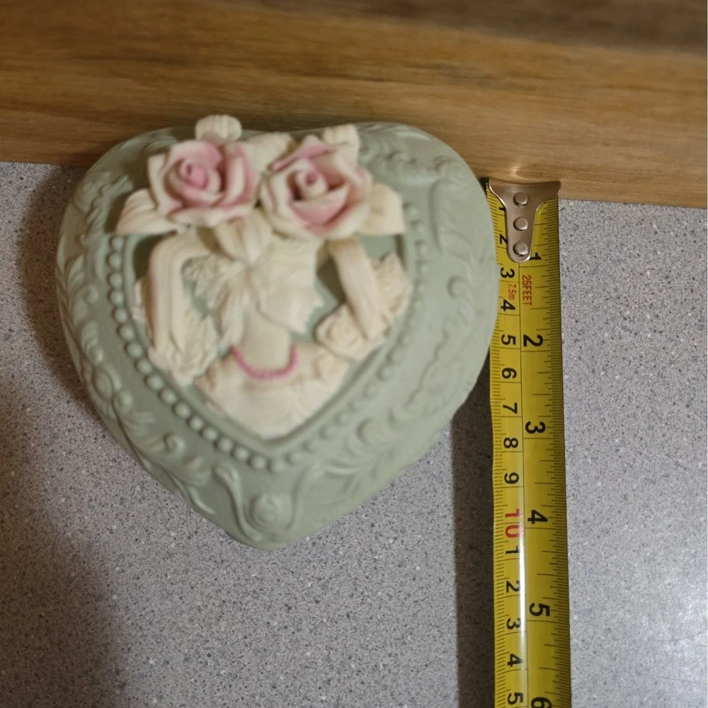 Vintage Victorian Cameo Trinket Box, Sage Green And Ivory Matte, Vanity Decor